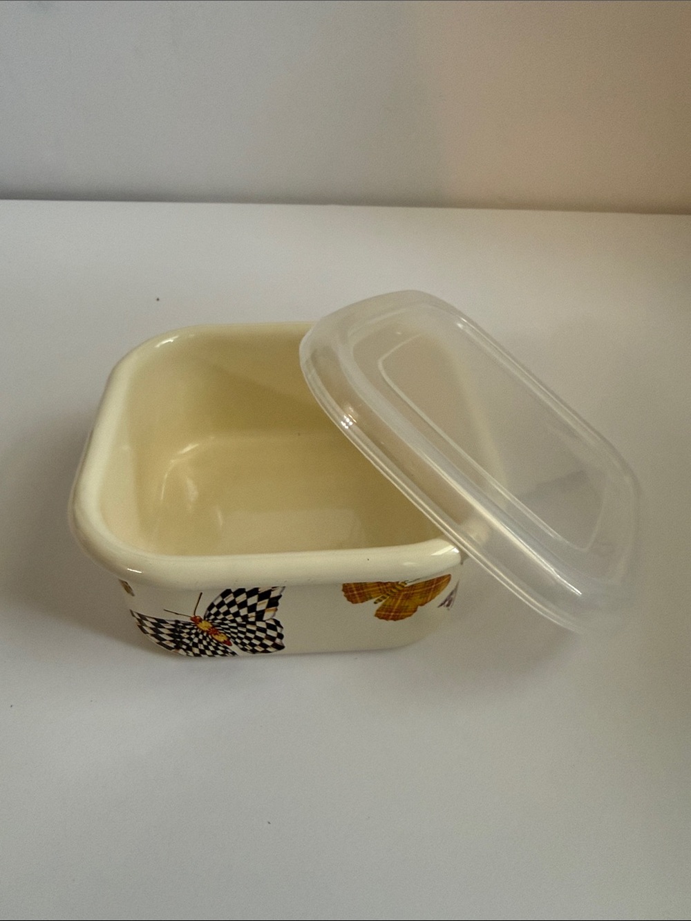 MacKenzie-Childs Vintage Butterfly Garden Small Squarage Bowl with Lid